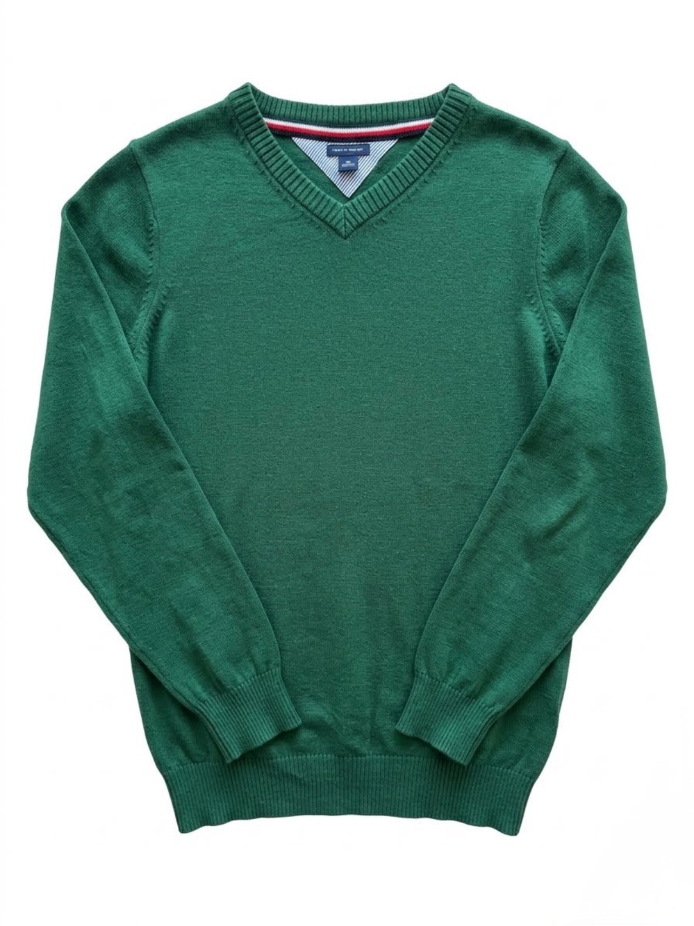 Tommy Hilfiger Boys Preppy Green V-Neck Sweater Ivy League Knit Pullover XL